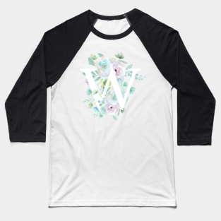 Botanical alphabet W green and purple flowers Baseball T-Shirt